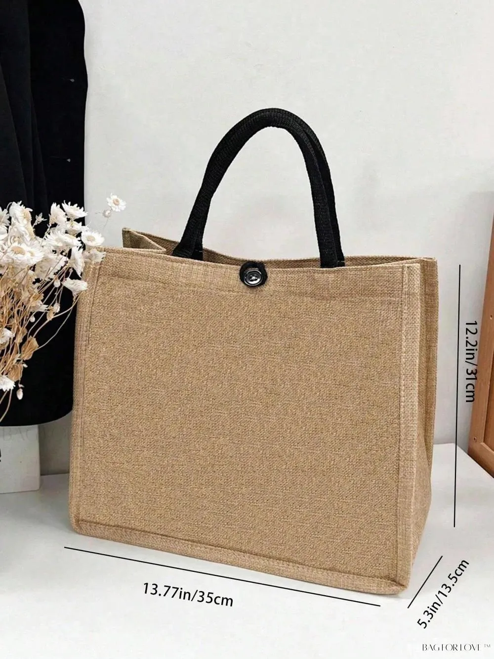 BagForLove - Women's Linen Large Capacity Tote Bag with Kawaii Dog Print