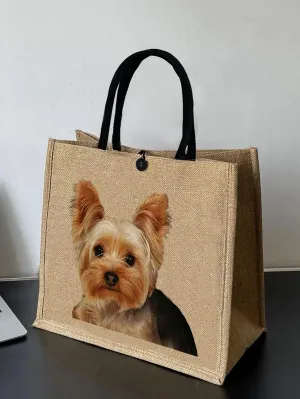 BagForLove - Women's Linen Large Capacity Tote Bag with Kawaii Dog Print