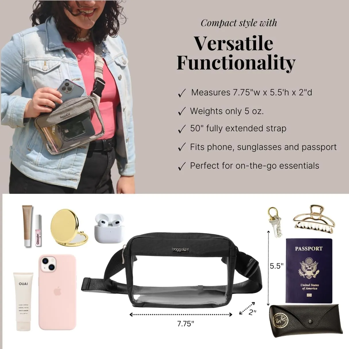 Baggallini Women's Clear Stadium Belt Bag Fanny Pack