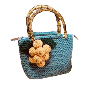 Bamboo handle handbag,Crochet handbag,top handle bag,Crochet bag,women bag,Handmade bag,wool bag,Knitting bag,Gift for lady