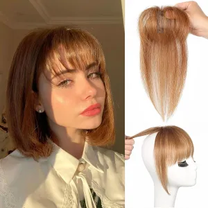 Bangs Hair Clip 360° 3D Cover Clip in Bangs 100% Real Human Hair Toppers for Women Fake Bangs for Daily Wear (5 * 7 Light Brown)