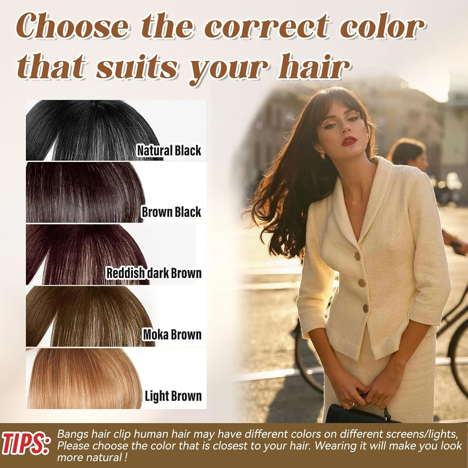 Bangs Hair Clip 360° 3D Cover Clip in Bangs 100% Real Human Hair Toppers for Women Fake Bangs for Daily Wear (5 * 7 Light Brown)