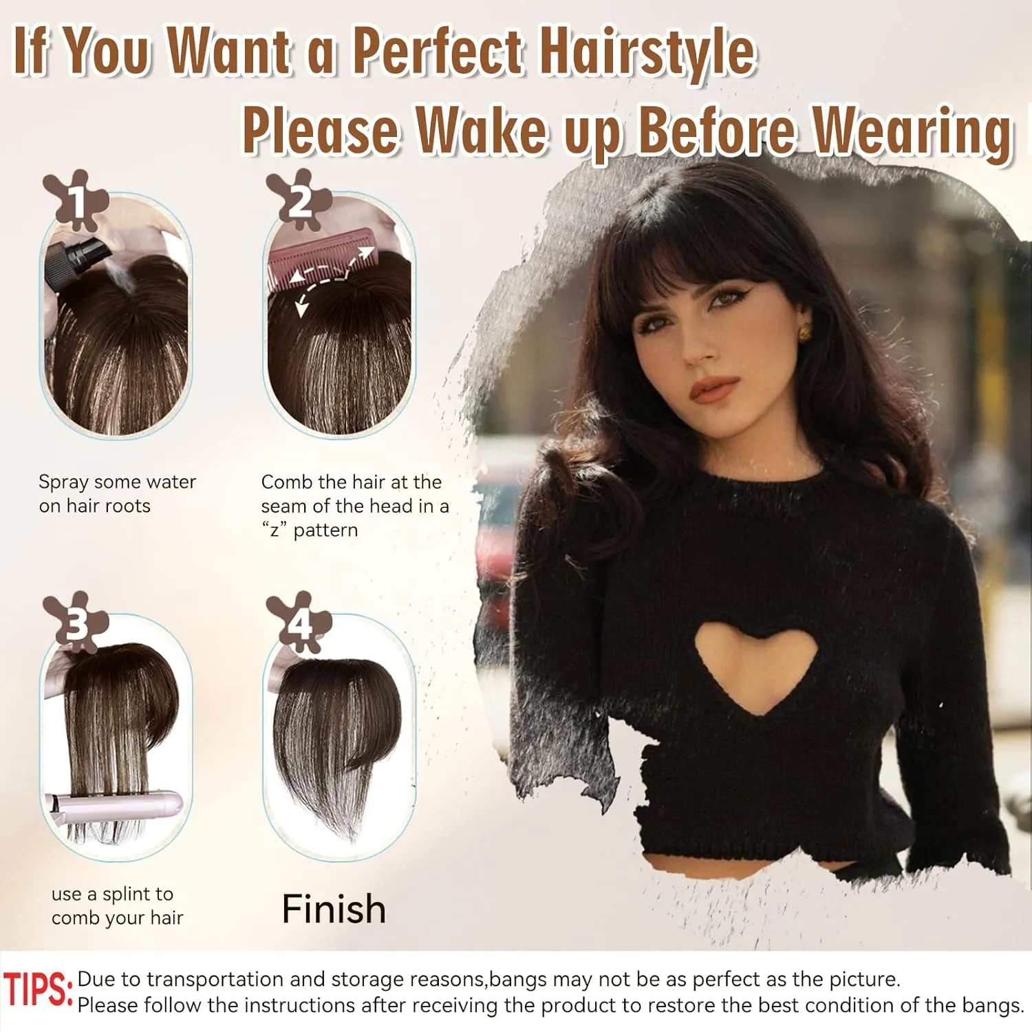 Bangs Hair Clip 360° 3D Cover Clip in Bangs 100% Real Human Hair Toppers for Women Fake Bangs for Daily Wear (5 * 7 Light Brown)
