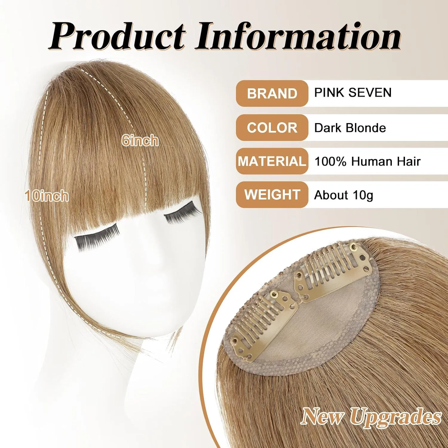 Bangs Hair Clip in Bangs Fringe with Temples Hairpieces for Women Human Hair Bangs Extension for Daily Wear(Dark Blonde)