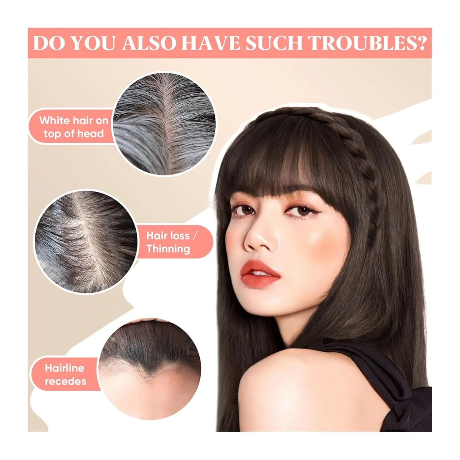 Bangs Hair Clip Synthetic Headband Bangs Extension Fake Hair Blunt Fringe with Long Sides for Women Natural False Black Brown Blonde Bang Clip in Bangs(Color:10H24B)