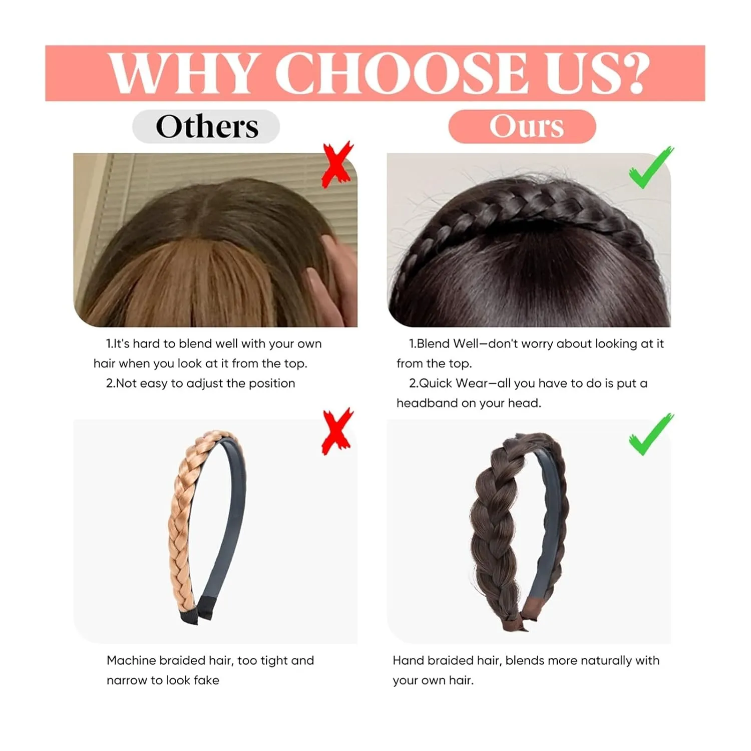 Bangs Hair Clip Synthetic Headband Bangs Extension Fake Hair Blunt Fringe with Long Sides for Women Natural False Black Brown Blonde Bang Clip in Bangs(Color:10H24B)