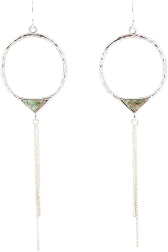 Barse Jewelry Turquoise and Sterling Silver Chain Fringe Front Hoop