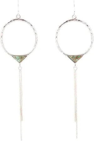 Barse Jewelry Turquoise and Sterling Silver Chain Fringe Front Hoop