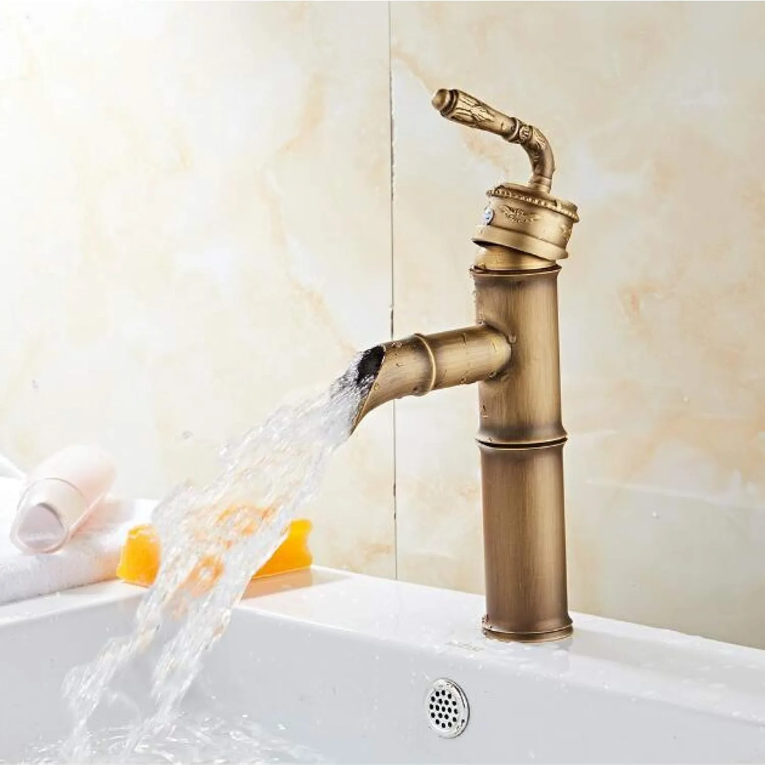 Bathroom Basin Faucet Brass Sink Mixer Tap Antique Copper Single Handle Bamboo Style Faucet Vanity Vessel Sink Mixer Crane