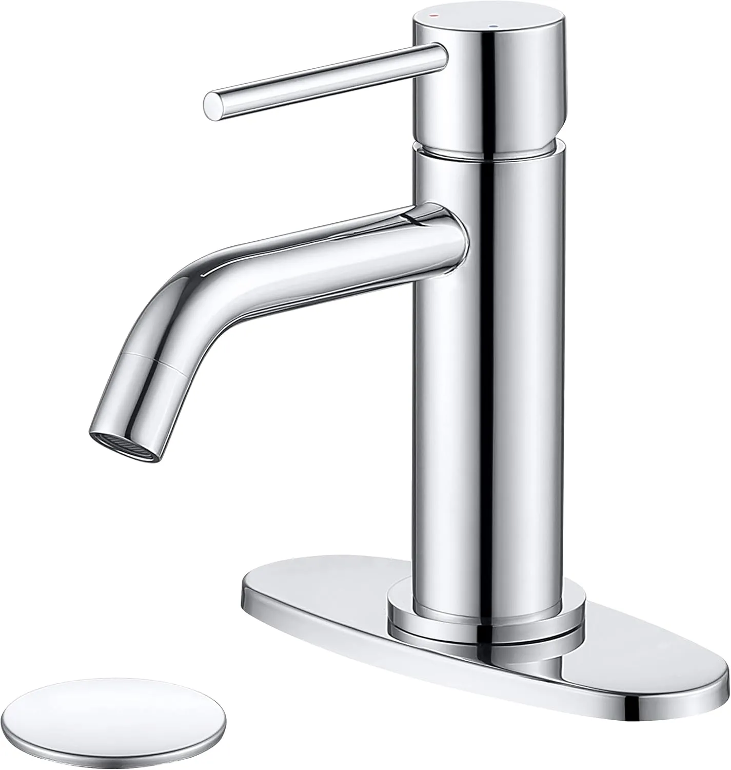 Bathroom Faucet Chrome Single Hole, JXMMP Single Handle Bathroom Faucets for Sink with Pop Up Drain Assembly and 6 inch Deck Plate
