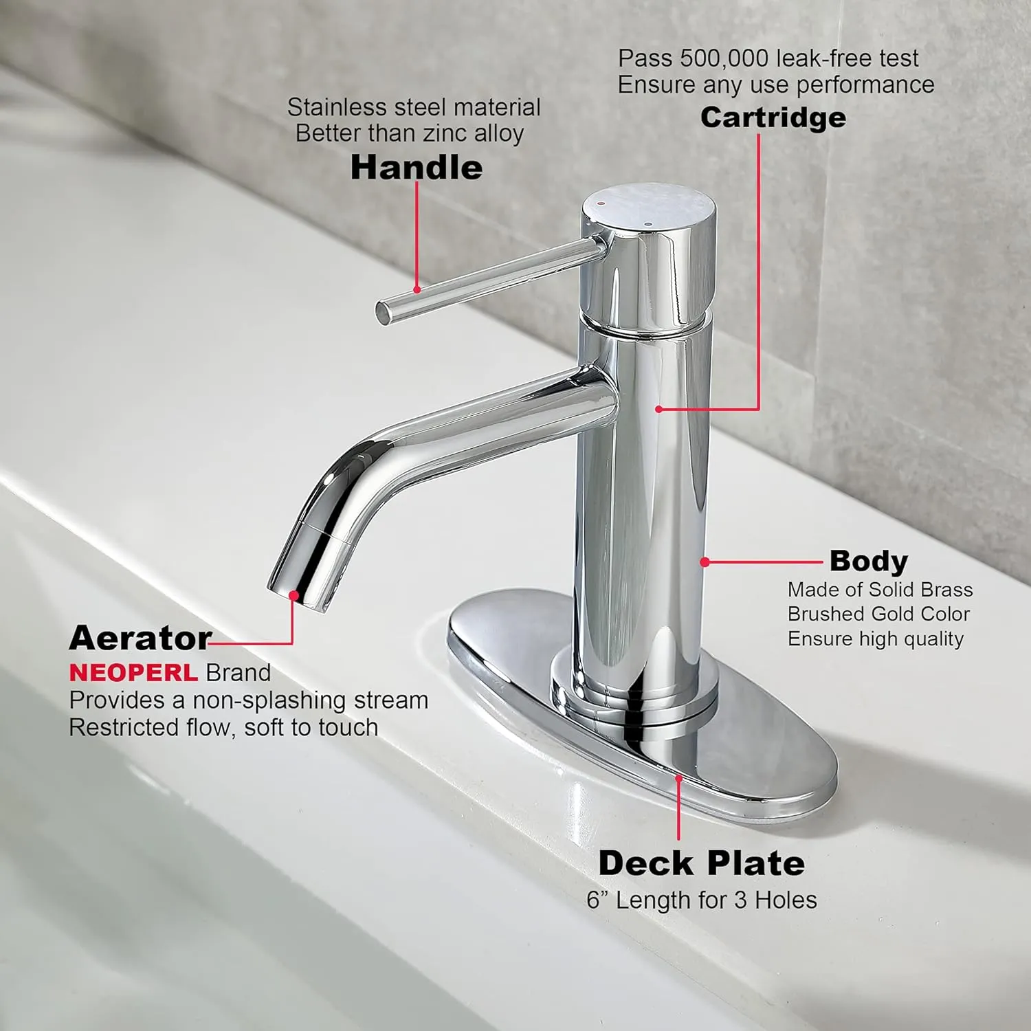 Bathroom Faucet Chrome Single Hole, JXMMP Single Handle Bathroom Faucets for Sink with Pop Up Drain Assembly and 6 inch Deck Plate