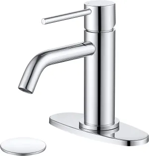 Bathroom Faucet Chrome Single Hole, JXMMP Single Handle Bathroom Faucets for Sink with Pop Up Drain Assembly and 6 inch Deck Plate