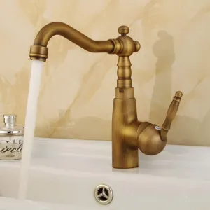 Bathroom Sink Taps Antique Brass Bathroom Faucet Basin Faucet Single Hole Vanity Vessel Sinks Mixer Tap Cold and Hot Water Tap Deck Mount