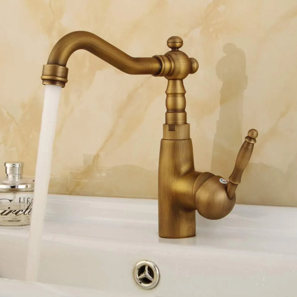 Bathroom Sink Taps Antique Brass Bathroom Faucet Basin Faucet Single Hole Vanity Vessel Sinks Mixer Tap Cold and Hot Water Tap Deck Mount