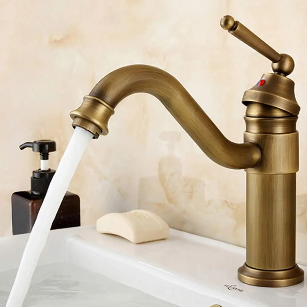 Bathroom Sink Taps Antique Brass Single Handle Bathroom Basin Faucet Vanity Sink Mixer Tap Single Hole
