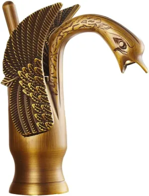 Bathroom Sink Taps Antique Brass Swan Shape Bathroom Basin Sink Faucet One Hole Mixer Tap Deck Mounted