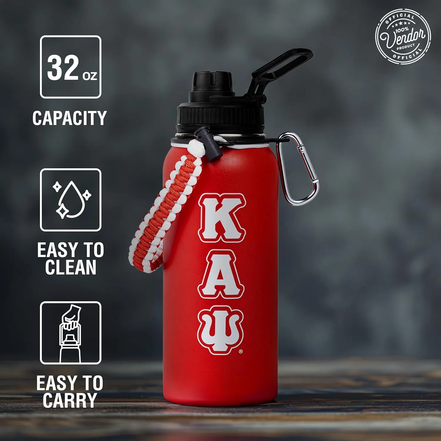 BBGreek Kappa Alpha Psi Fraternity Paraphernalia - Official Vendor - 32oz Rugged Tumbler with Paracord Carabiner - Nupe