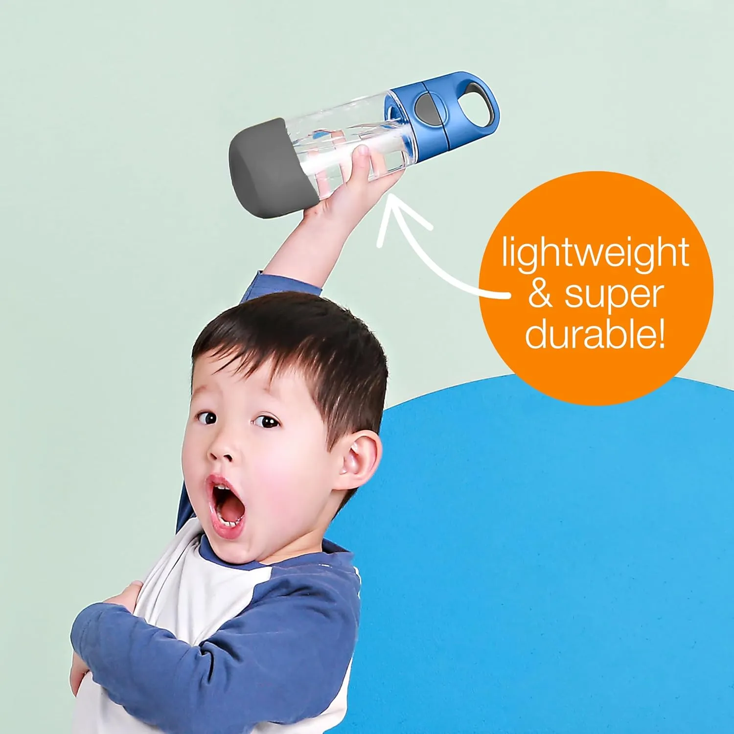 b.box 15 oz Tritan Drink Bottle: Kids Water Bottle w/Straw & Lid for School, Travel, Daycare. Spill & Leak Proof. Easy Grip Triangle Shape. BPA Free, Dishwasher Safe.