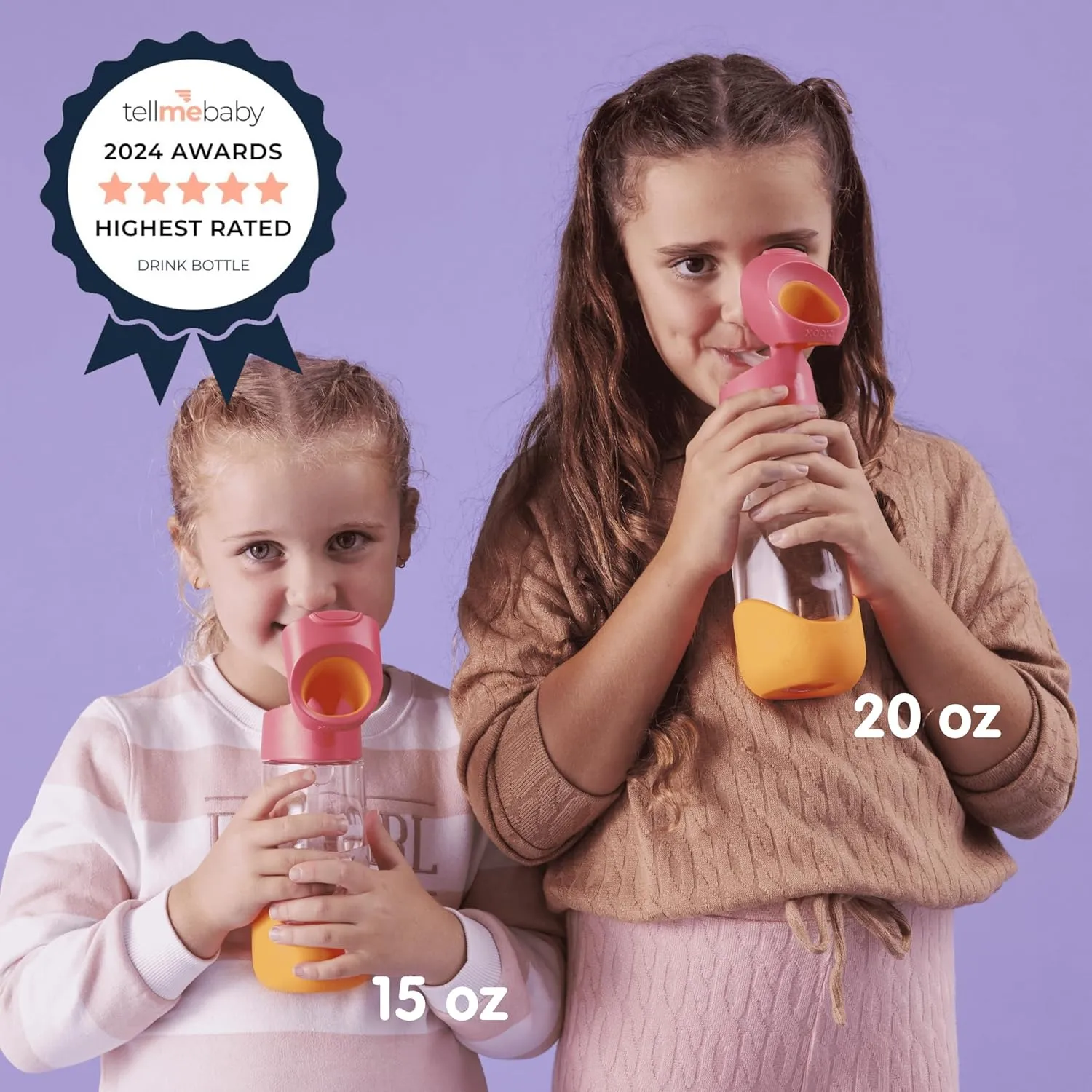 b.box 15 oz Tritan Drink Bottle: Kids Water Bottle w/Straw & Lid for School, Travel, Daycare. Spill & Leak Proof. Easy Grip Triangle Shape. BPA Free, Dishwasher Safe.