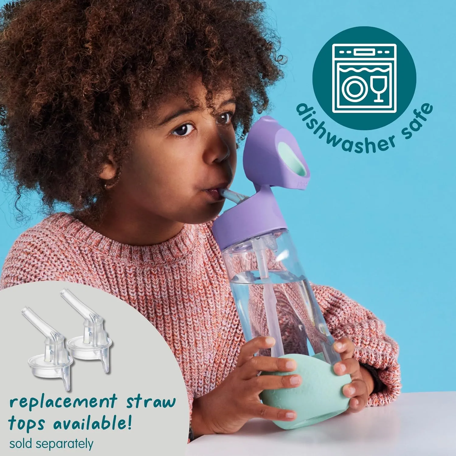 b.box 15 oz Tritan Drink Bottle: Kids Water Bottle w/Straw & Lid for School, Travel, Daycare. Spill & Leak Proof. Easy Grip Triangle Shape. BPA Free, Dishwasher Safe.