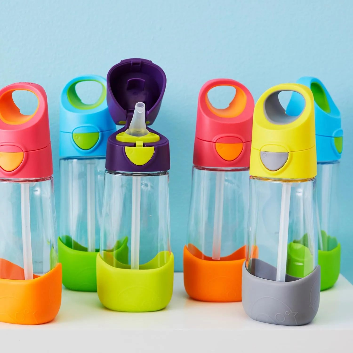 b.box 15 oz Tritan Drink Bottle: Kids Water Bottle w/Straw & Lid for School, Travel, Daycare. Spill & Leak Proof. Easy Grip Triangle Shape. BPA Free, Dishwasher Safe.