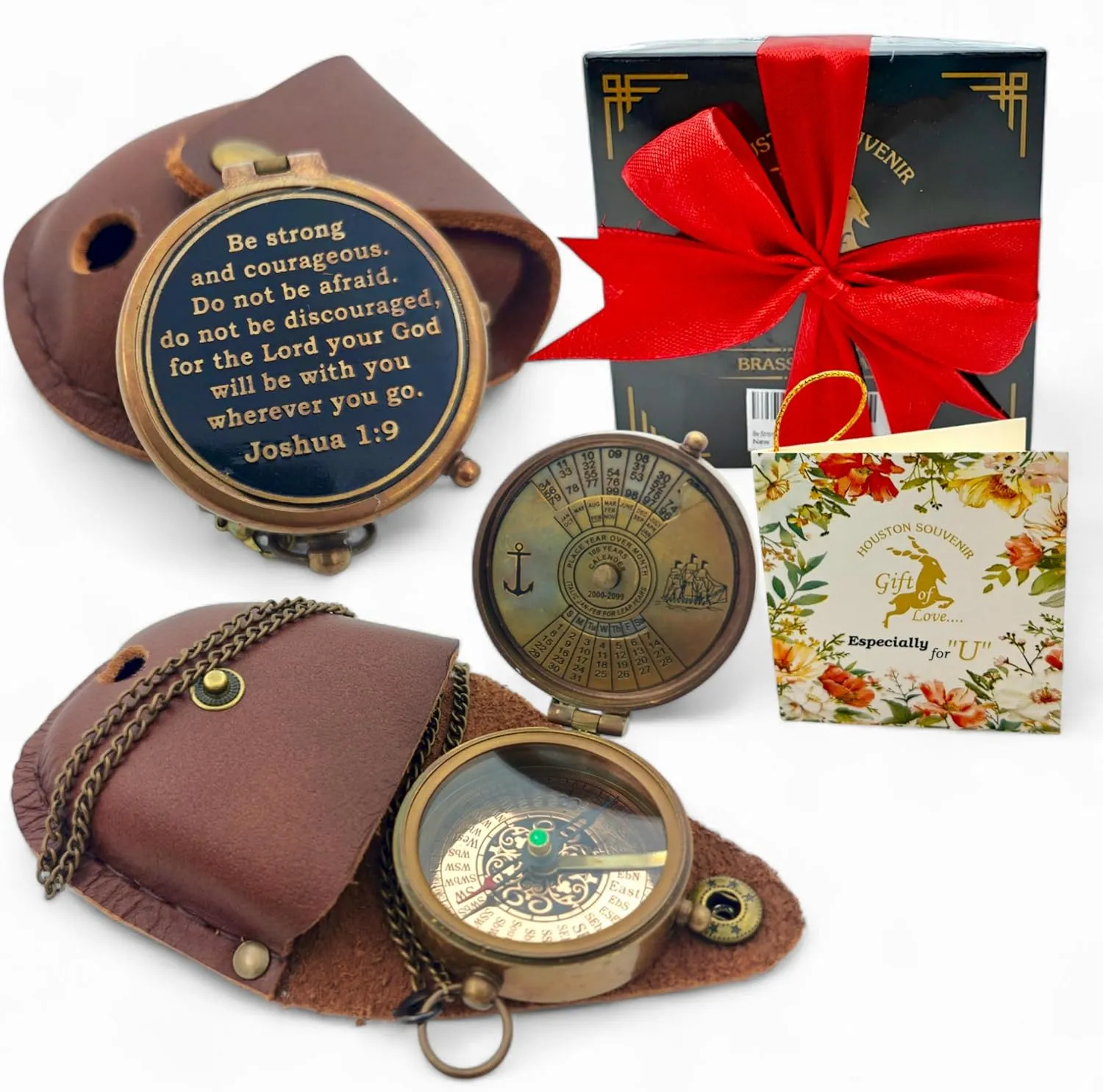 Be Strong and Courageous Joshua 1:9 Engraved Compass with Wooden Box, Bible Verse Gift, Confirmation Gift Ideas, Baptism Gifts, Camping Compass, Christian Gifts for Men,Gift Compass, Graduation Day