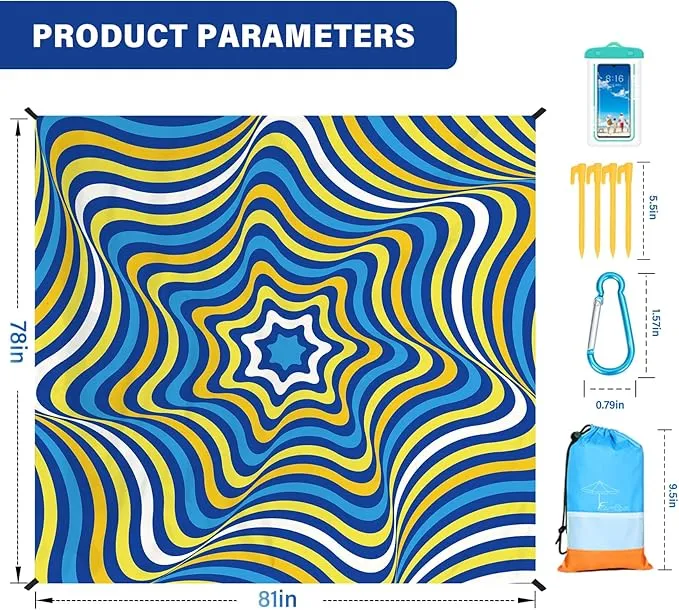 Beach Blanket Oversized Extra Large 78" X 81",Waterproof Sandproof Beach Blanket 1-7 Adults Lightweight Durable for Travel Camping Hiking Picnic