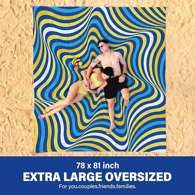 Beach Blanket Oversized Extra Large 78" X 81",Waterproof Sandproof Beach Blanket 1-7 Adults Lightweight Durable for Travel Camping Hiking Picnic