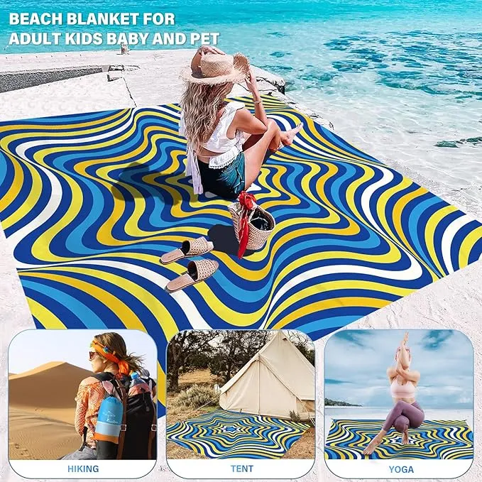 Beach Blanket Oversized Extra Large 78" X 81",Waterproof Sandproof Beach Blanket 1-7 Adults Lightweight Durable for Travel Camping Hiking Picnic