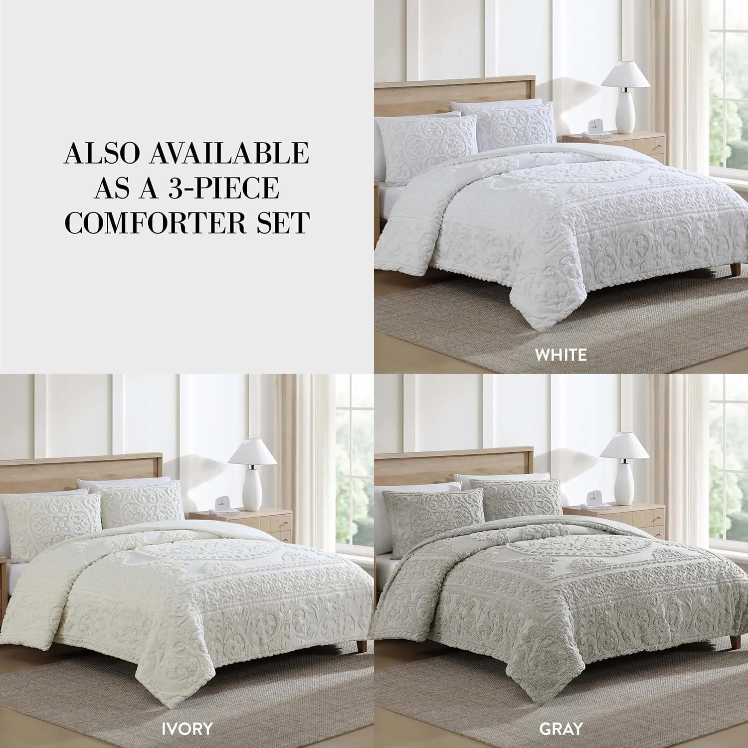 Beatrice Home Fashions Medallion Chenille Bedspread, King, Ivory
