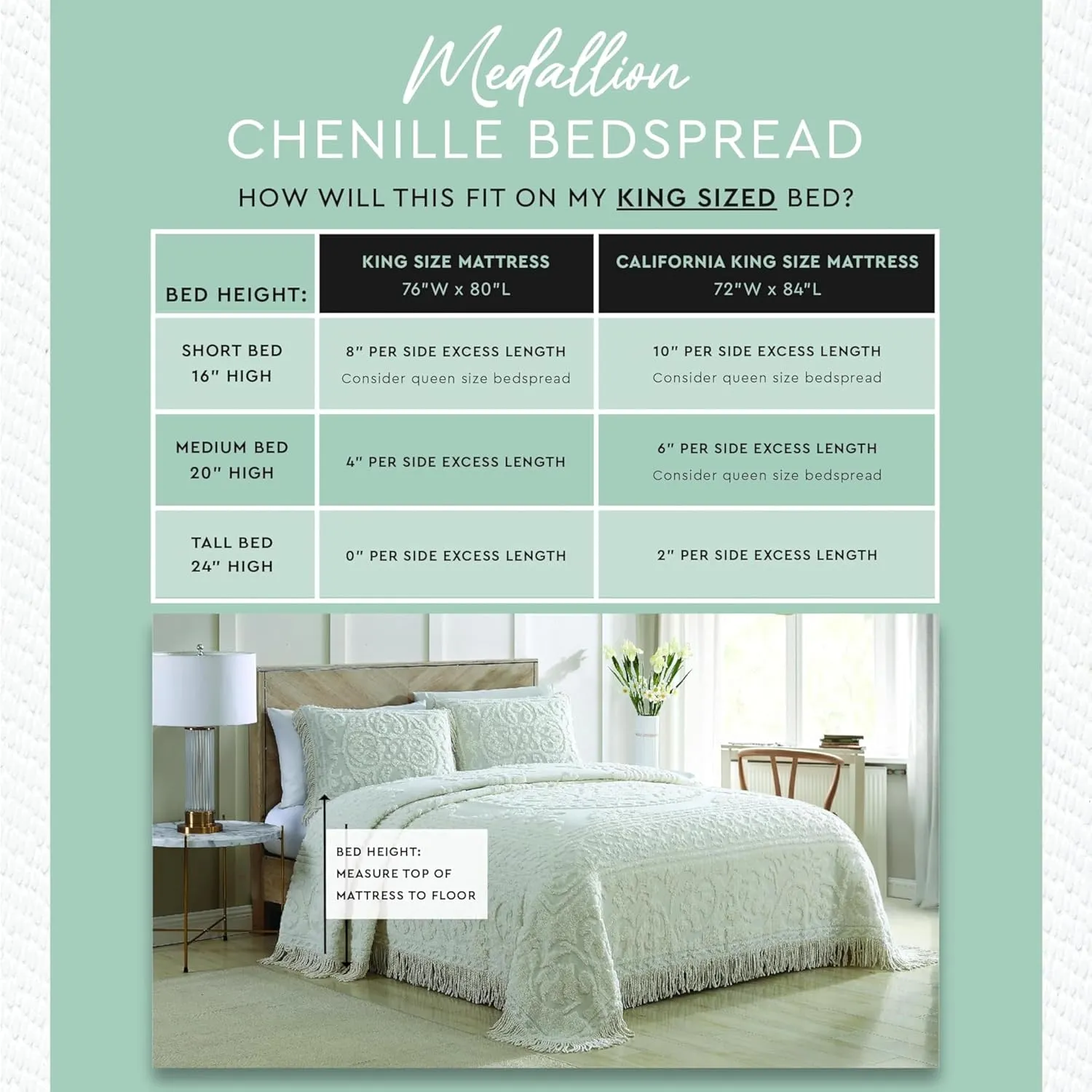 Beatrice Home Fashions Medallion Chenille Bedspread, King, Ivory