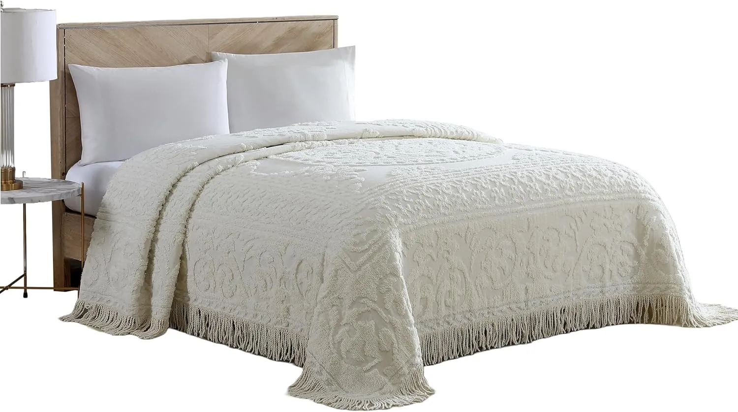 Beatrice Home Fashions Medallion Chenille Bedspread, King, Ivory