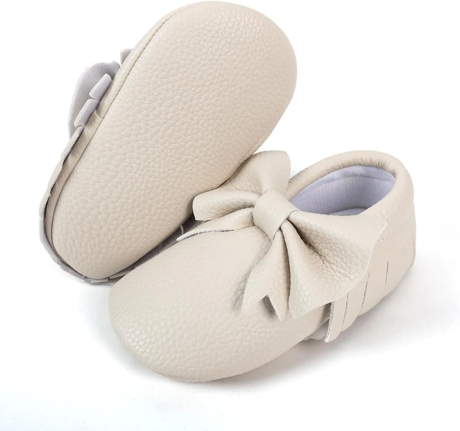 Bebila Double Bow Fringe Baby Moccasins - Soft Sole Baby Shoes Girls Toddler Crib Flats