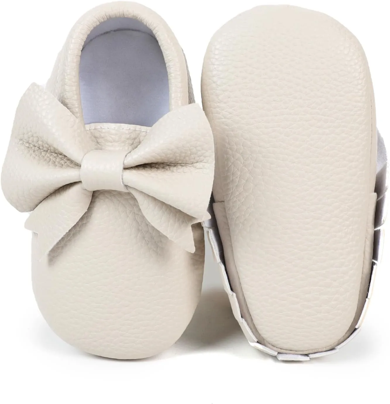 Bebila Double Bow Fringe Baby Moccasins - Soft Sole Baby Shoes Girls Toddler Crib Flats