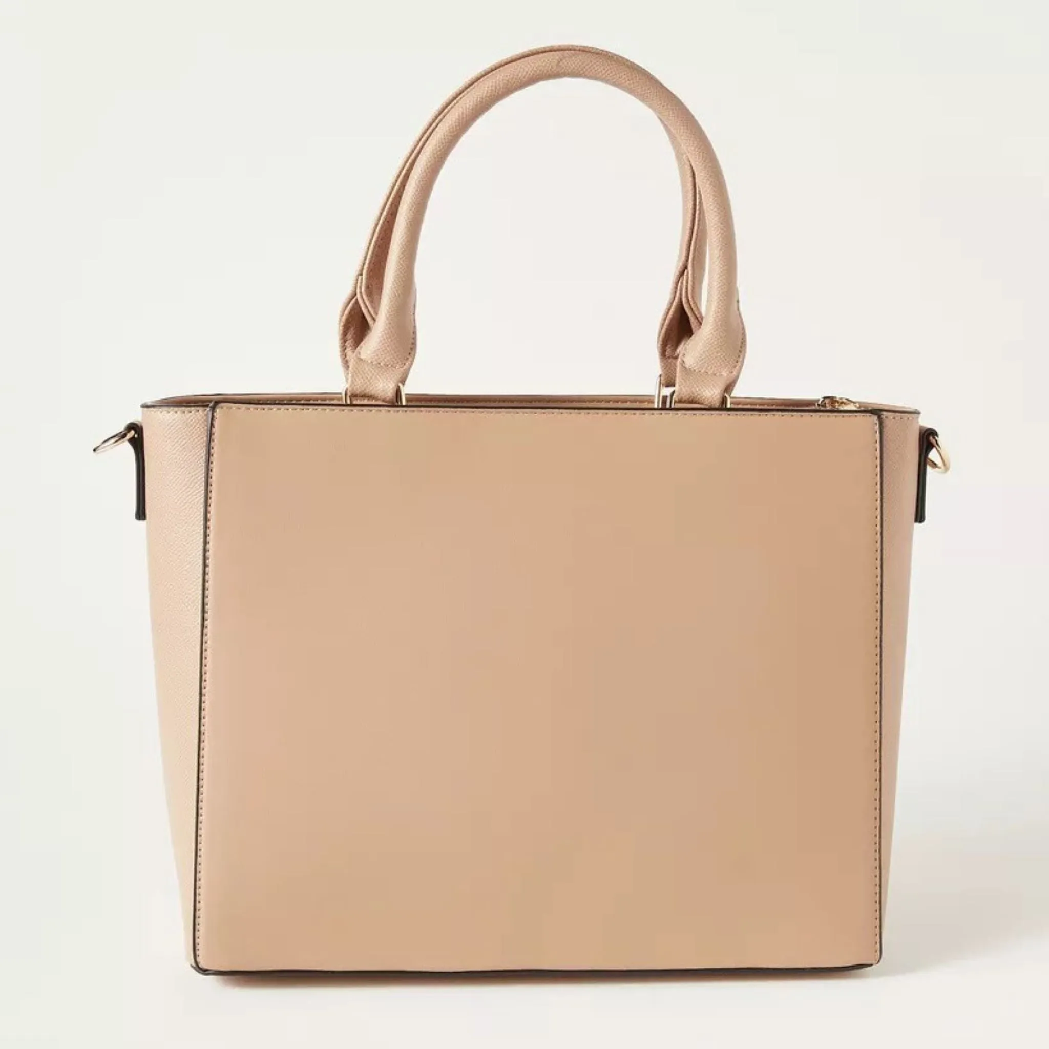 Beige Top Handle Embossed Satchel Tote
