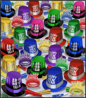 Beistle The Great New Year's Eve Party Kit Assortment for 300 People - NYE Hats, Tiaras, Horns, Noisemakers - Photo Booth Props For Celebration