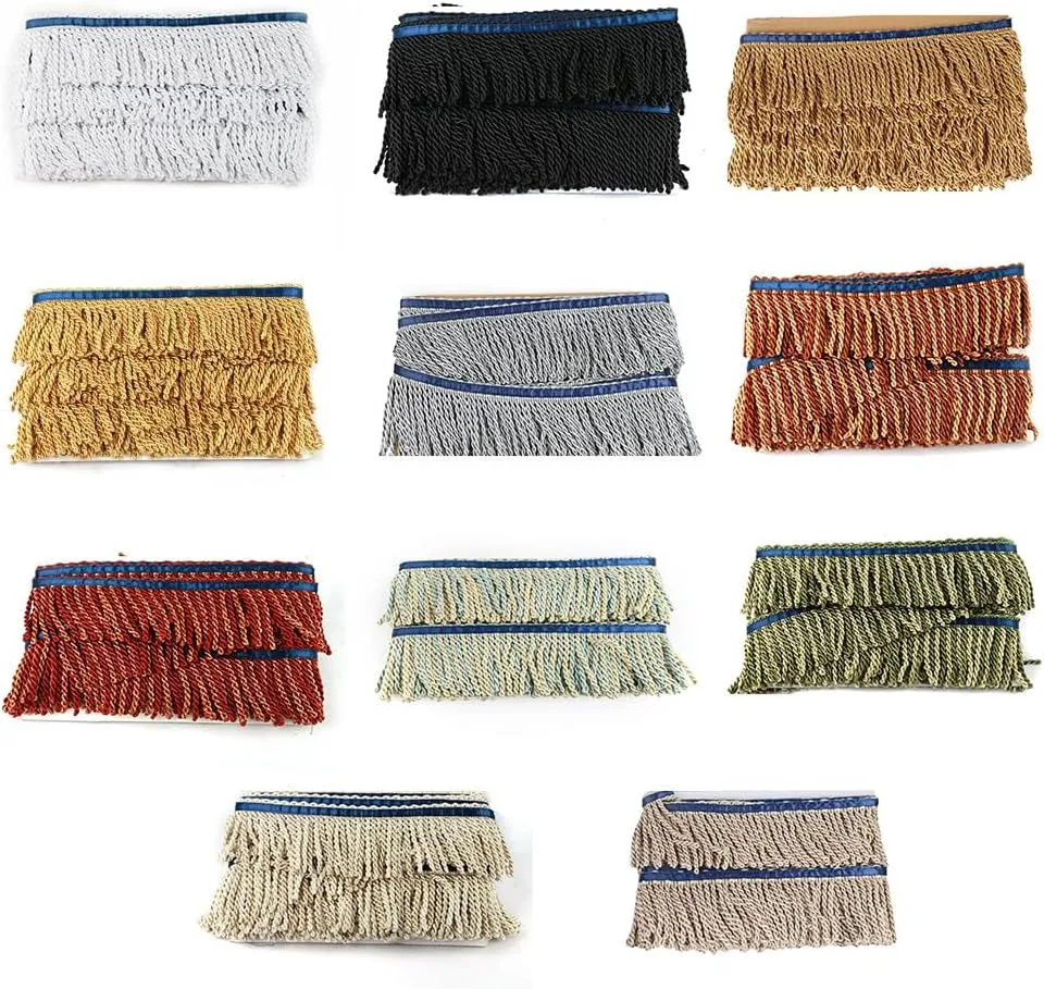 BEL AVENIR Curtain Fringes Bullion Fringe Trim with Blue Ribbon 5.3 Yard x 3 Inches Fabric Trims Sewing DIY Decoration for Curtain Sofa Clothes (Mix Beige)