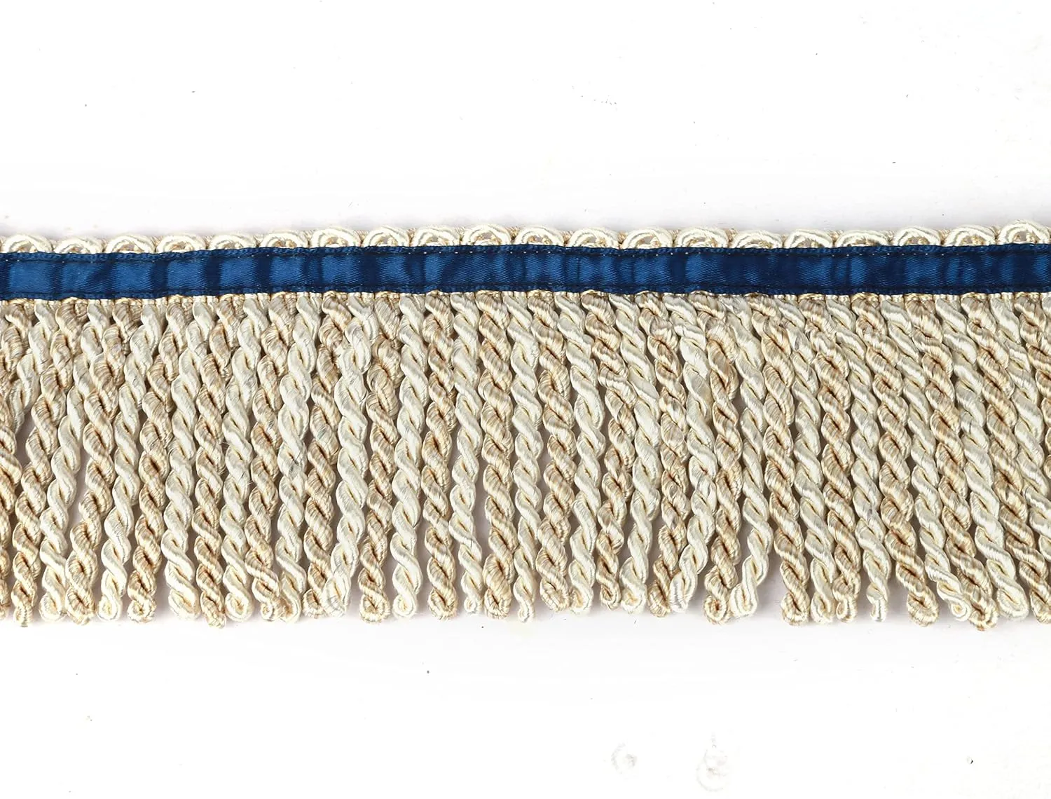 BEL AVENIR Curtain Fringes Bullion Fringe Trim with Blue Ribbon 5.3 Yard x 3 Inches Fabric Trims Sewing DIY Decoration for Curtain Sofa Clothes (Mix Beige)
