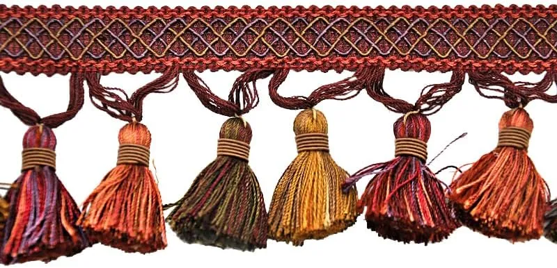 Belagio Enterprises Odyssey Collection 3 1/2-Inch Tassel Fringe (25 Yard Roll) | BF-4500-70/81 Burgundy and Mocha