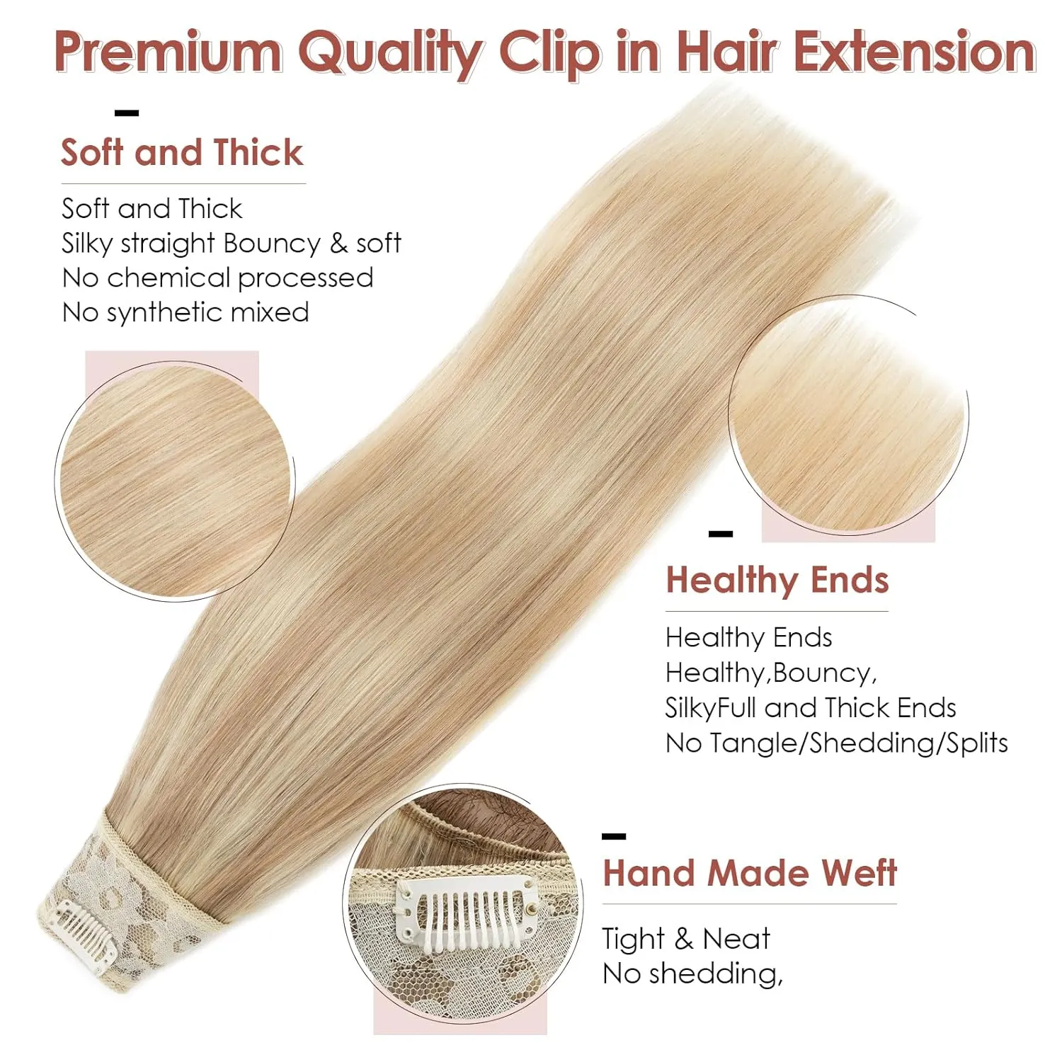 Benehair One Piece Clip in Hair Extensions Real Human Hair 3/4 Full Head V Shaped Weft Thicker Hair Lace Net One Piece Hair Extensions with 5 Clips (18"-70g #18P613 Ash Blonde Mixed Bleach Blonde)