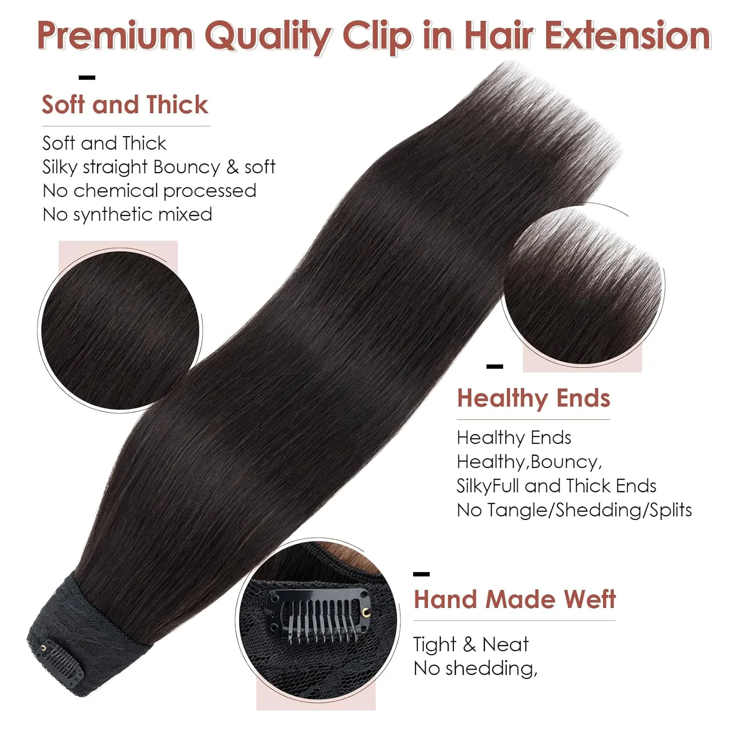 Benehair One Piece Clip in Hair Extensions Real Human Hair 3/4 Full Head V Shaped Weft Thicker Hair Lace Net One Piece Hair Extensions with 5 Clips (18"-70g #1B Natural Black)