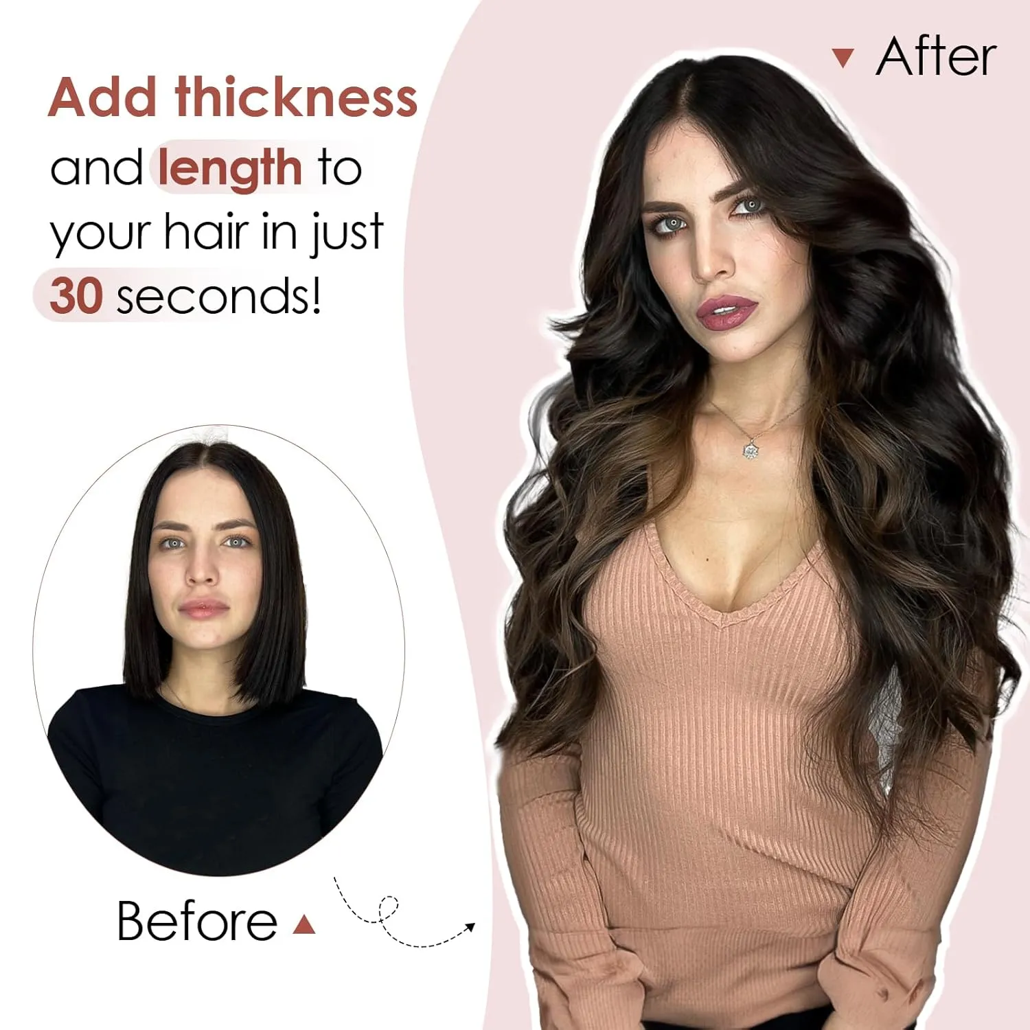 Benehair One Piece Clip in Hair Extensions Real Human Hair 3/4 Full Head V Shaped Weft Thicker Hair Lace Net One Piece Hair Extensions with 5 Clips (18"-70g #1B Natural Black)