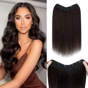 Benehair One Piece Clip in Hair Extensions Real Human Hair 3/4 Full Head V Shaped Weft Thicker Hair Lace Net One Piece Hair Extensions with 5 Clips (18"-70g #2 Dark Brown)