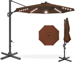 Best Choice Products 10ft Solar LED Cantilever Patio Umbrella, 360-Degree Rotation Hanging Offset Market Outdoor Sun Shade for Backyard, Deck, Poolside w/Lights, Easy Tilt, Cross Base