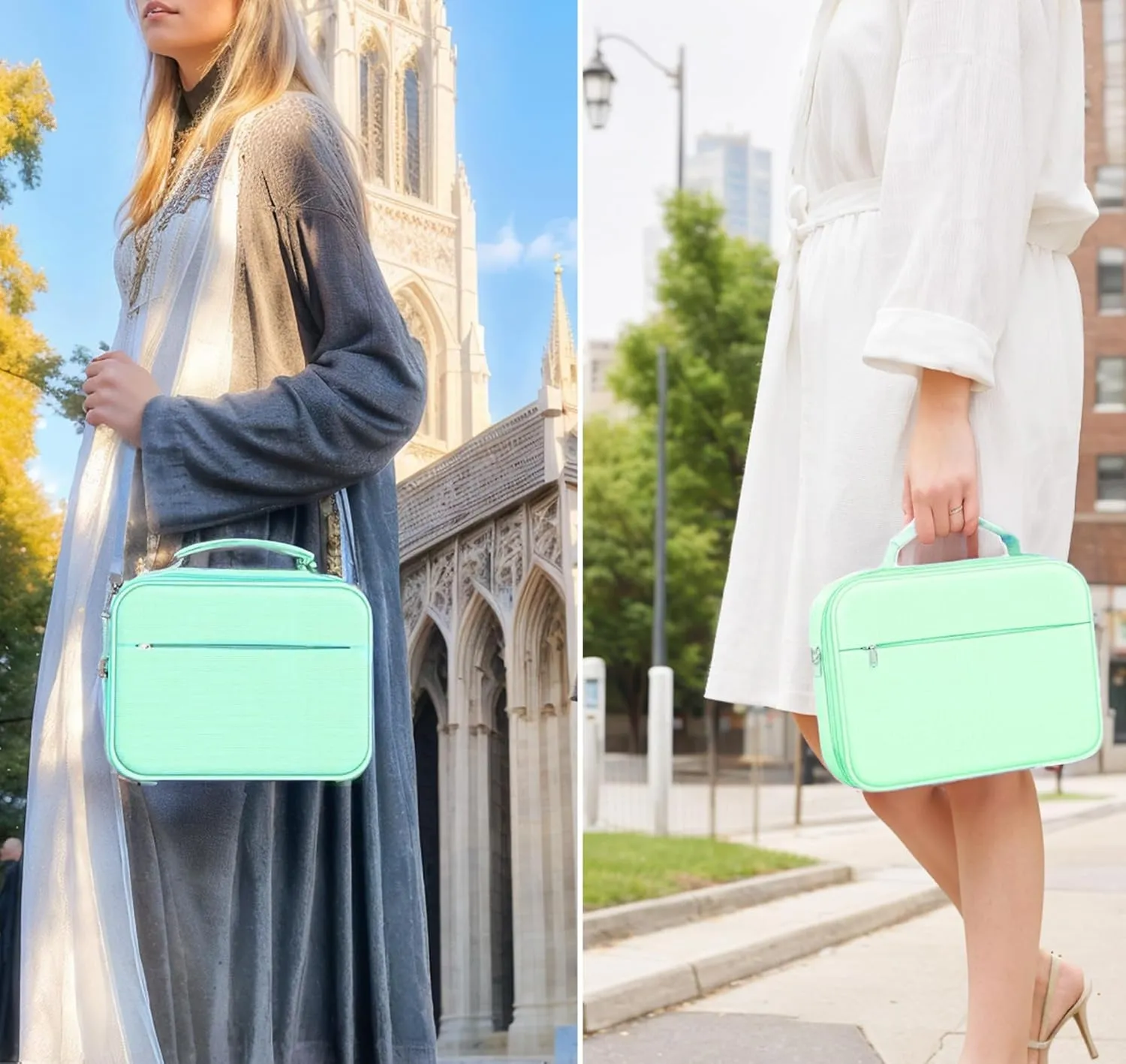 Bible Cover,Book Protection Handbag Carrying Case Church Bag,Shoulder Strap Zipper Pocket Pen Holder with 3D Engraved Crystal About Religious Classic Scenes