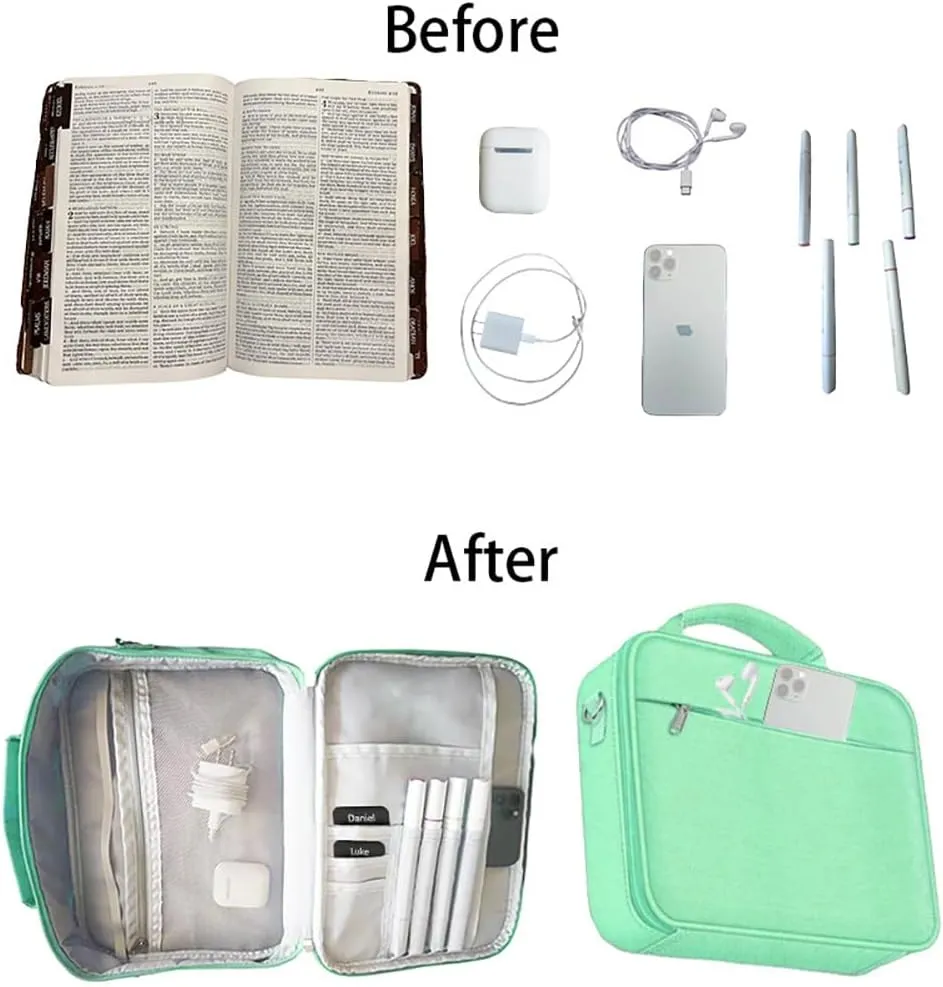 Bible Cover,Book Protection Handbag Carrying Case Church Bag,Shoulder Strap Zipper Pocket Pen Holder with 3D Engraved Crystal About Religious Classic Scenes