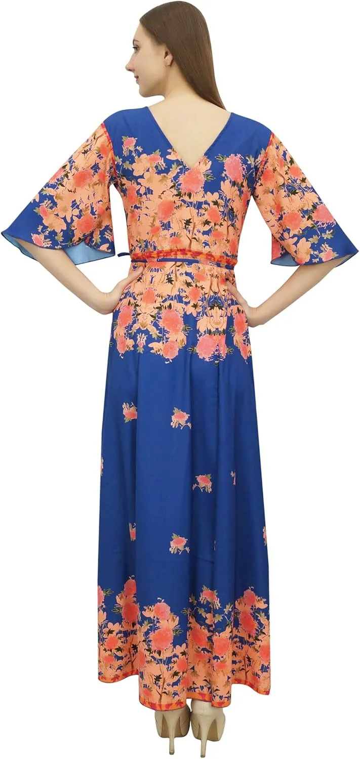 Bimba Women's Casual Floral Digital Printed Long Moss Georgette Dress