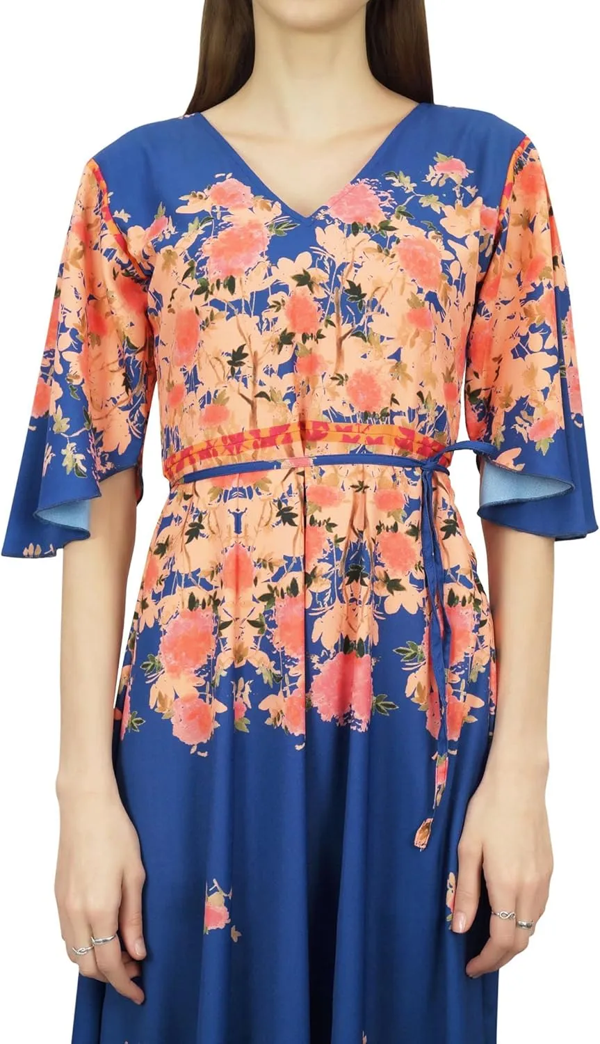 Bimba Women's Casual Floral Digital Printed Long Moss Georgette Dress