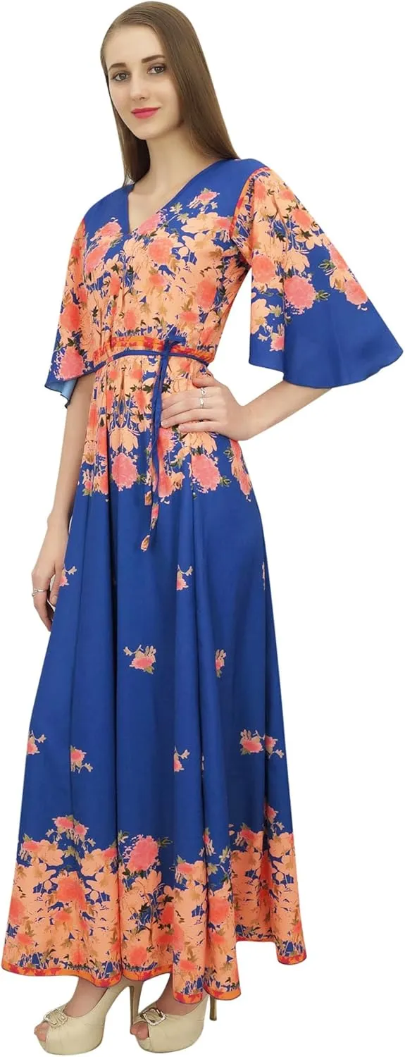 Bimba Women's Casual Floral Digital Printed Long Moss Georgette Dress