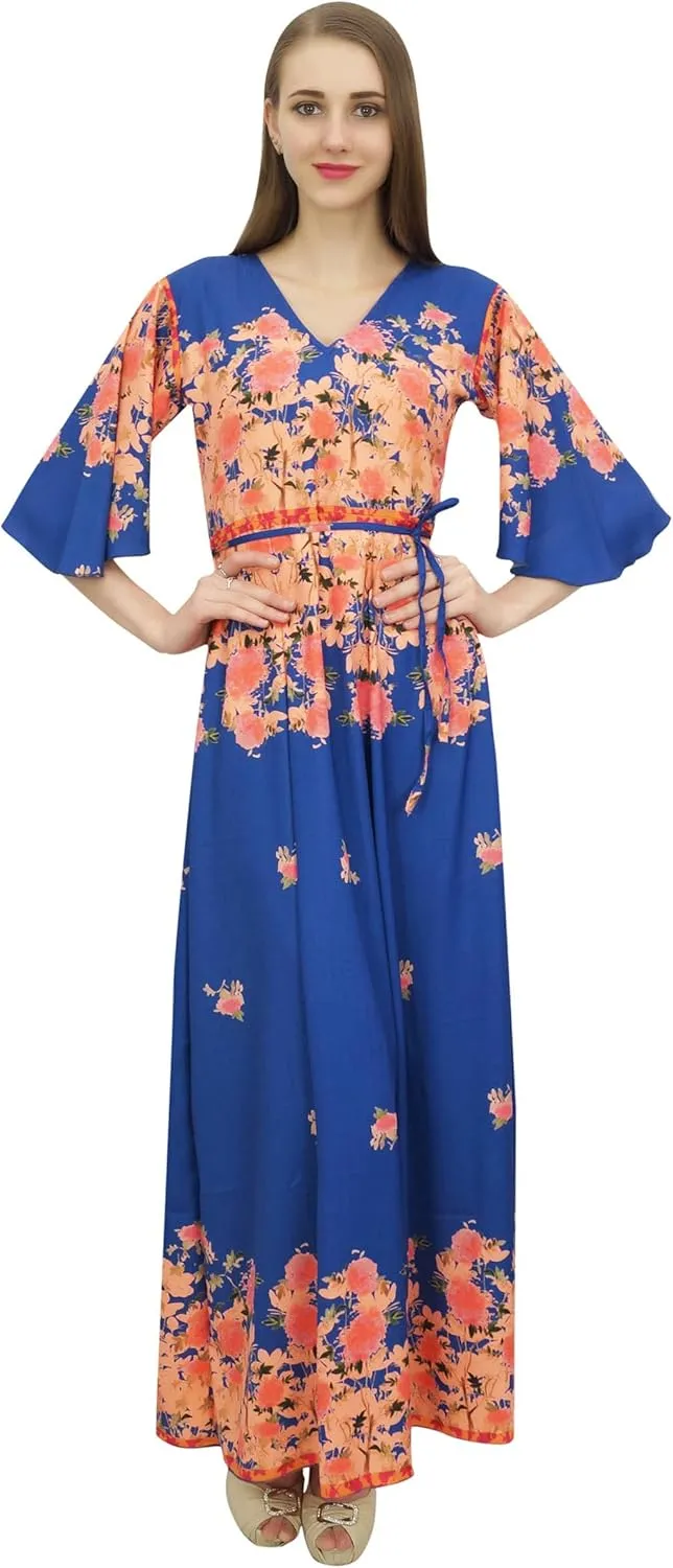 Bimba Women's Casual Floral Digital Printed Long Moss Georgette Dress